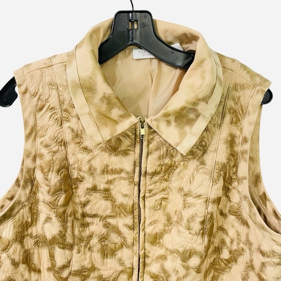 Weekends by Chicos Quilted Vest Women's Sz 2 (12)  GOLD Full Zip Pockets Collar - Picture 3 of 10